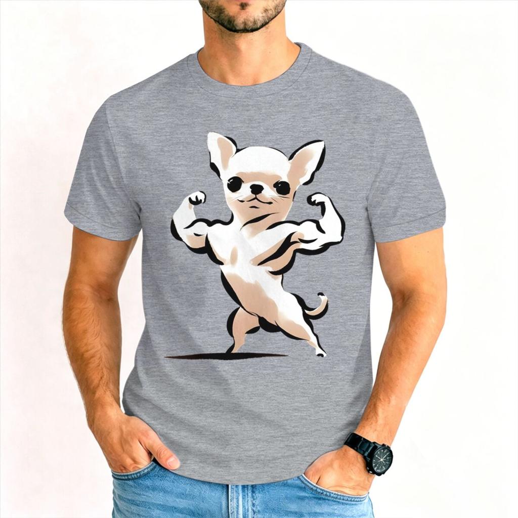 Cartoon Gym Chihuahua Tshirt Unisex Humor Dog Lover Graphic Tee Casual Short Sleeve Streetwear Tshirts