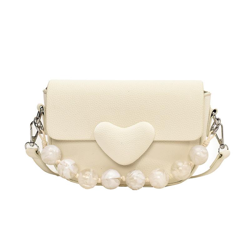 Sweet Peach Heart Small Bag Women's 2025 New Summer Beaded Texture Candy Color Shoulder Messenger Bag Saddle Bag
