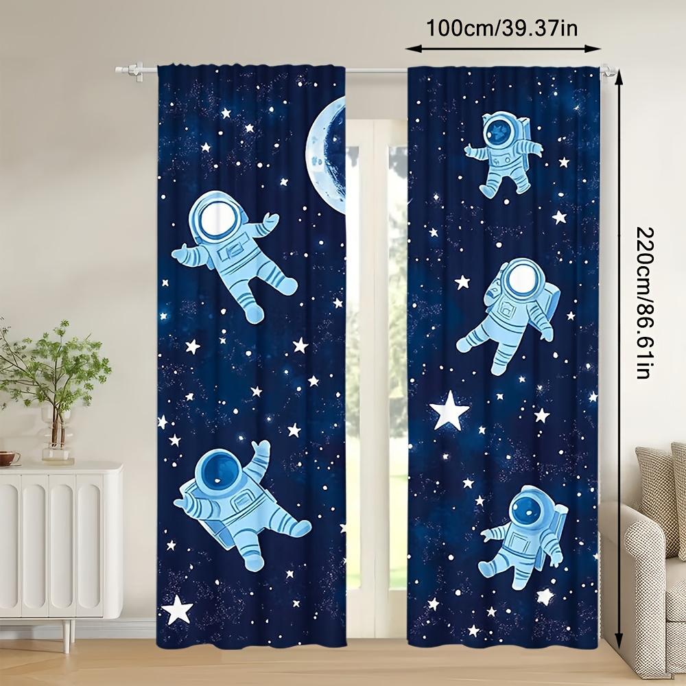 Set Of 2 Glowing Curtains Featuring Space Planets Stars Designed Effortless Installation Creating Curtain With Rod Pocket Polyester