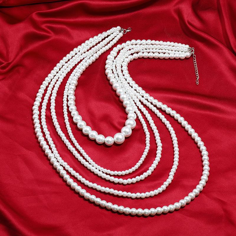 Exaggerated Multi-layer Pearl Necklace Women's Fashion Neck Chain Stacked Wearing Retro Niche High-end Sweater Chain with Accessories