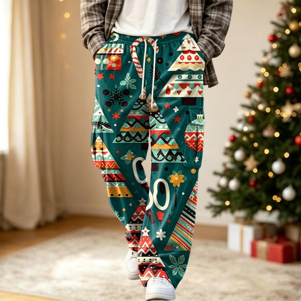 Men's Casual Pants with Christmas Print, Loose Fit Comfortable Street