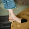 In Stock French Coco Style Soft Leather Color Block Low Cut Sandals - Women's Spring Mid and Thick Flat Heels