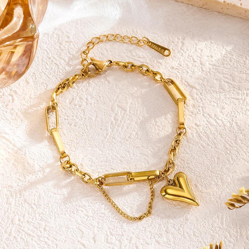 316L Stainless Steel Love Heart Bracelet For Women Girls Korean Fashion Classic Elegant Simple Anniversary Jewelry Gifts