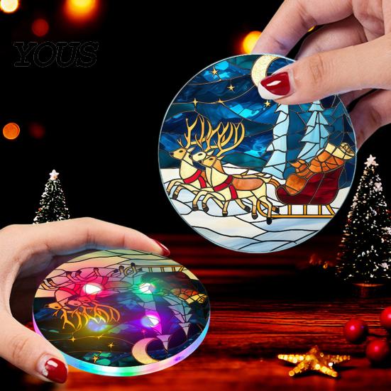 LED Coasters for Drinks Light Up Acrylic Coaster Glowing Drink Cocktail Glasses Cup Mats Luminous Bar Mat, Reusable Home Party Decor Modern