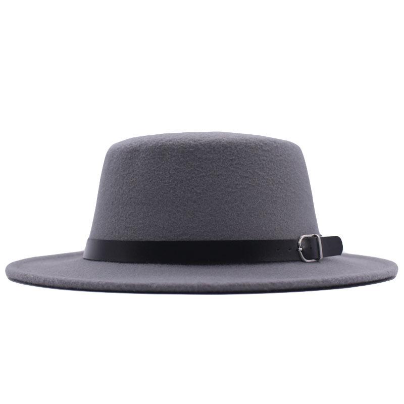 European and American new flat-brimmed flat-top hat woolen top hat women's fashion black belt jazz hat Panama hat