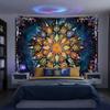 Bohemian Peacock Feather Mandala Tapestry, Colorful Floral Print with Starry Galaxy Background Large Wall Hanging for Bedroom