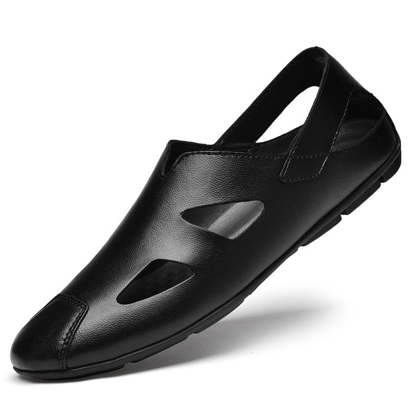 Summer Men's Hollow Shoes Casual and Comfortable Foot Sandals Soft-soled Breathable Men's Shoes, Baotou Cattle Two-layer Leather Men's Shoes