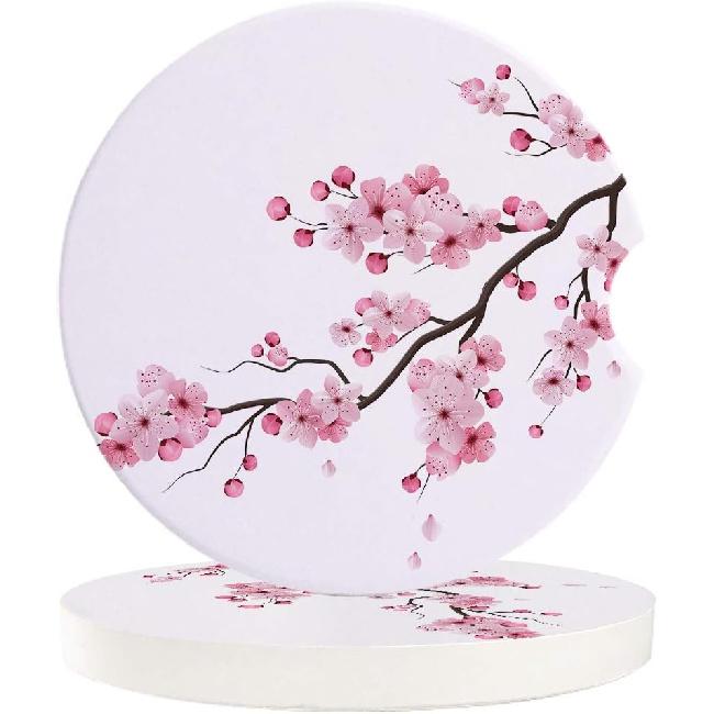 

Car Coasters for Drinks -Set of 2 Pack,Sakura Japan Flower Durable Absorbent Ceramics Car Accessories Easy Removal of Auto Cup Holders for Women Men 2-Piece Set