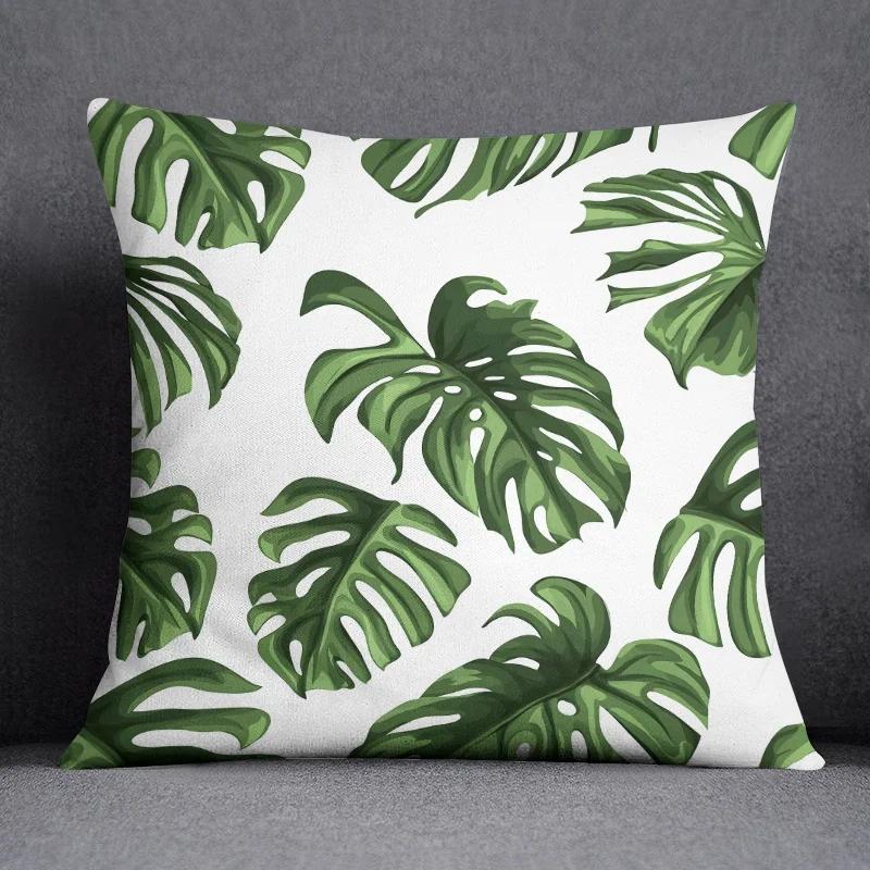 Tropical Green Plant Leaf Print Pattern Home Office Bedroom Sofa Car Decoration Throw Pillow Pillowcase 45 * 45cm