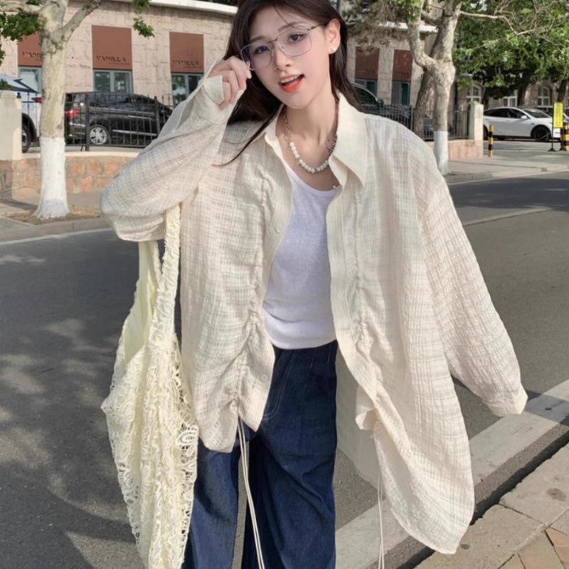 

2025 Women s French Design Long-Sleeve Sun Protection Jacket: Sweet, Loose, Drop Shoulder, Casual Look L 110-125 lbs