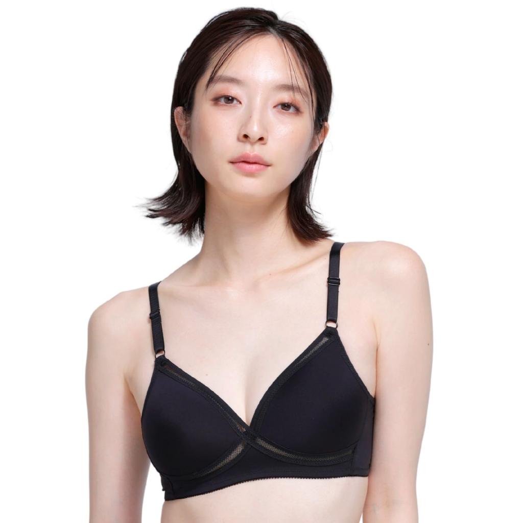 Lucien Wireless Cross Molded Black Women's Bra, Mesh, Breathable, Comfortable, Cup,