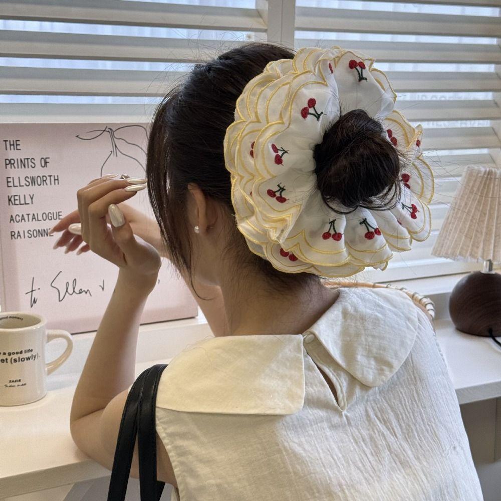 Flower Shape Elastic Hair Bands Hair Tie Embroidered Large Hair Scrunchies  Girl