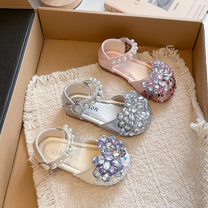 Fashionable Crystal Summer Sandals for Girls with Soft Sole & Pearl Accents - New 2026 Princess Style
