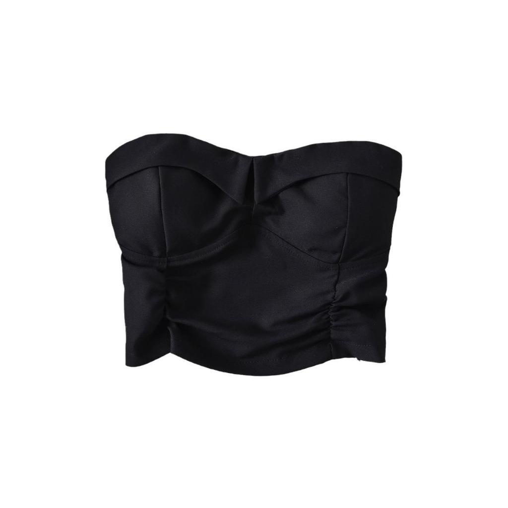 American Pure Style Strapless Shirred Pleated Slim-Fit Dress for Women