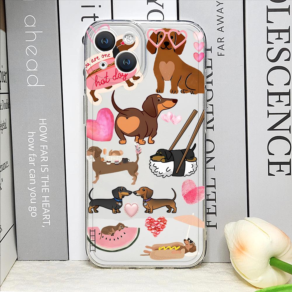 Coque de téléphone mignonne dessin animé animal chien Teckel pour IPhone 17 16 15 14 11 12 13 Pro Max 7 8 Plus 12 13 Mini X XS Max XR Housse souple