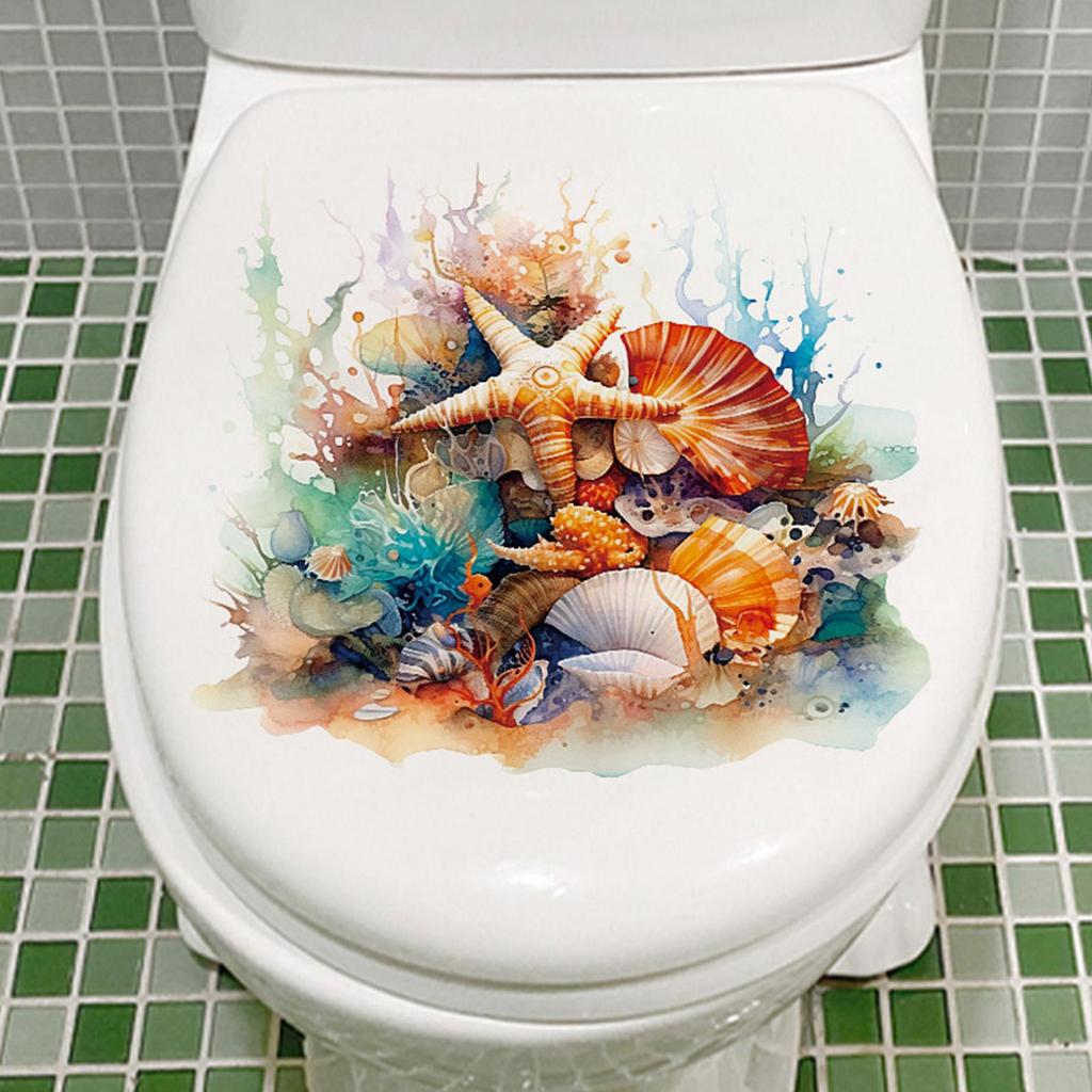Toilet Seat Wall Sticker Underwater World Toilet Lid Seat Decals Strong Back Adhesive Decoration Tool for Hotels Schools Family
