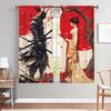 2 Panels Japanese Samurai & Geisha Cherry Blossom Semi-Blackout Curtains - Modern Woven Polyester, Rod Pocket, Thermal Insulated