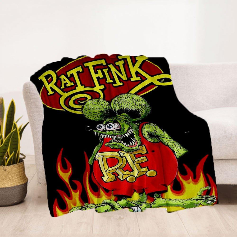 Rat Fink Classic T-Shirt - Green Monster with FlamesBlanket Flannel Throw Blanket for Sofa, Bed, Travel, Camping, Office, Couch, Chair, And
