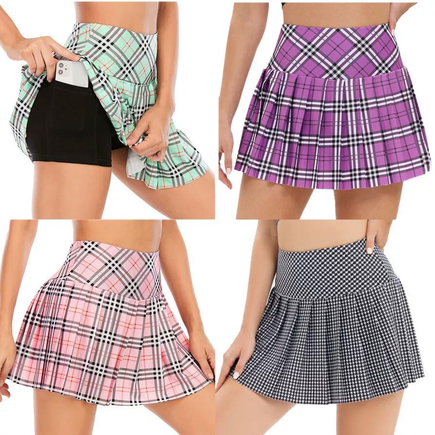 Plaid Pleated Running Tennis Skirt with Pocket