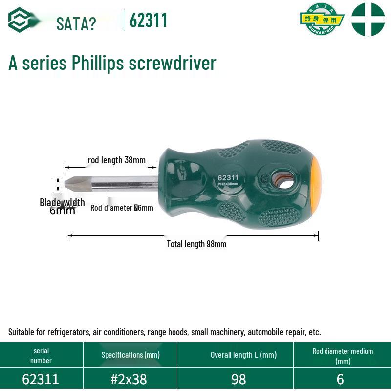 Sata Stubby Screwdriver Set: Phillips, Slotted, Flathead, Torx