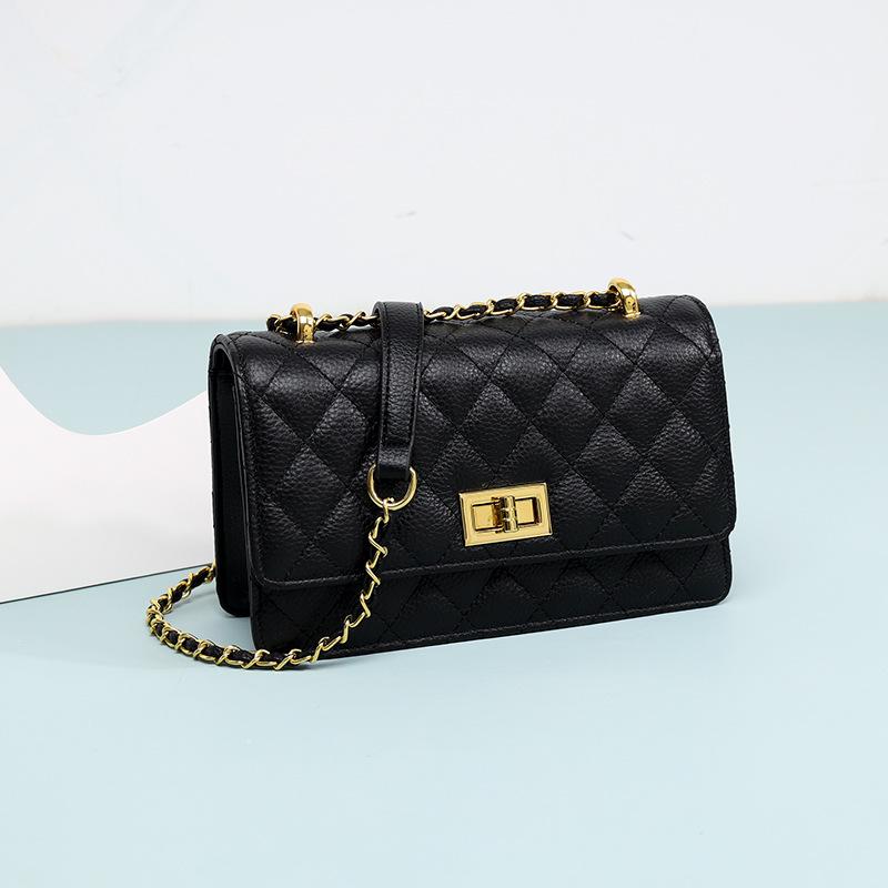 Borsa Mini Quadrata da Donna in Vera Pelle - Borsa a Tracolla Trapuntata a Punto Rombo con Tracolla a Catena Regolabile per Uso Quotidiano Casual e Essenziali da Ufficio
