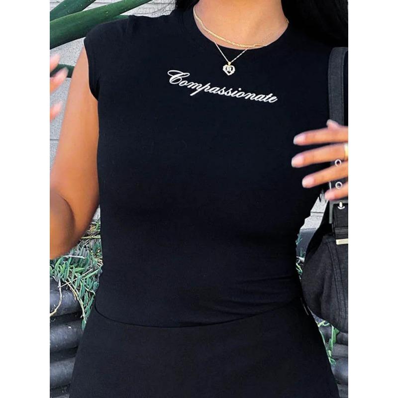 Y2k Streetwear Crop Tops Letter Print Black Tees Short Sleeve Graphics T Shirt Womens 2023