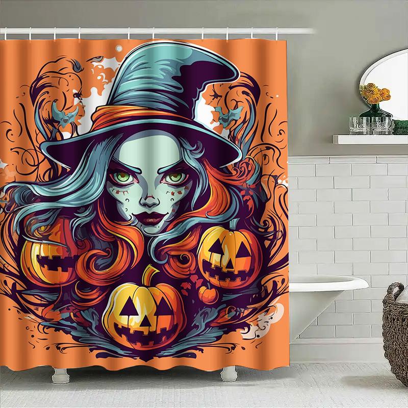 

Tuniu Halloween Witch Girl Spooky Shower Curtain Decorative Scary Art Print For Bathroom Decor W60H190(CM)-1 Pcs