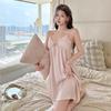 Sexy women's summer thin ice and snow silk long-sleeved nightgown pajamas ice silk nightgown pure desire wind spring and autumn bathrobe two-piece set