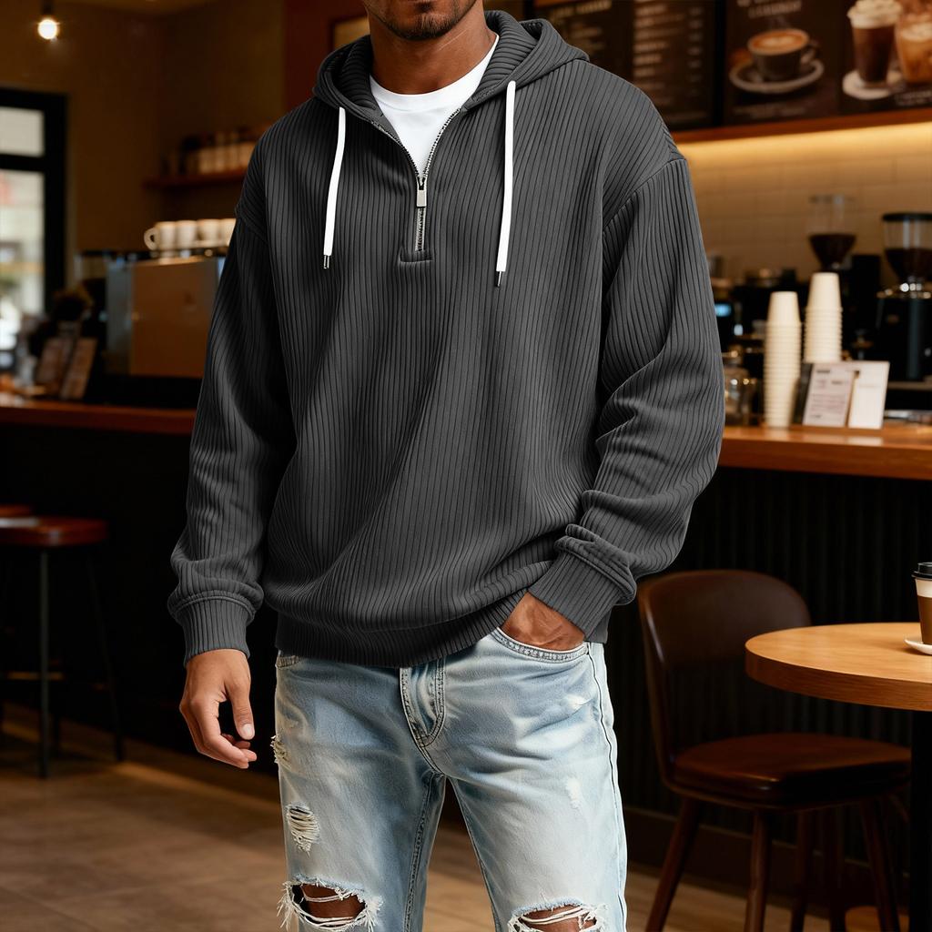Herren Casual einfarbiges Kapuzensweatshirt mit Reißverschluss und langen Ärmeln, Alltags-Reißverschluss-Casual-Langarm-T-Shirt