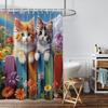 1PC Spring day, cat pattern printed shower curtain, waterproof, with 12 hooks, for bathroom showers, bathtub, home use