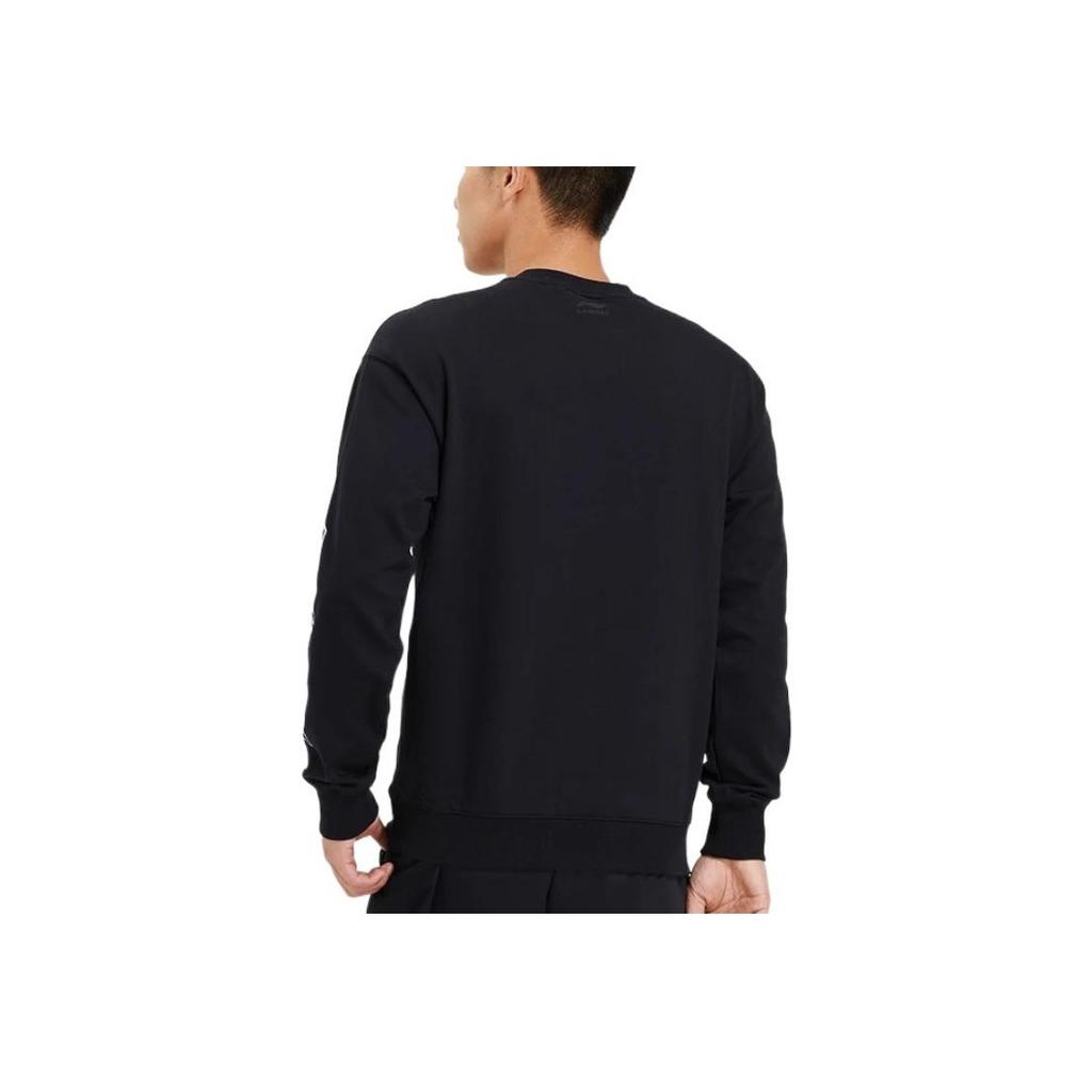 Li-Ning Sports Trend Series Embroidered Logo Crew Neck Long Sleeve Sweatshirt Men Tops Black AWDS923-3