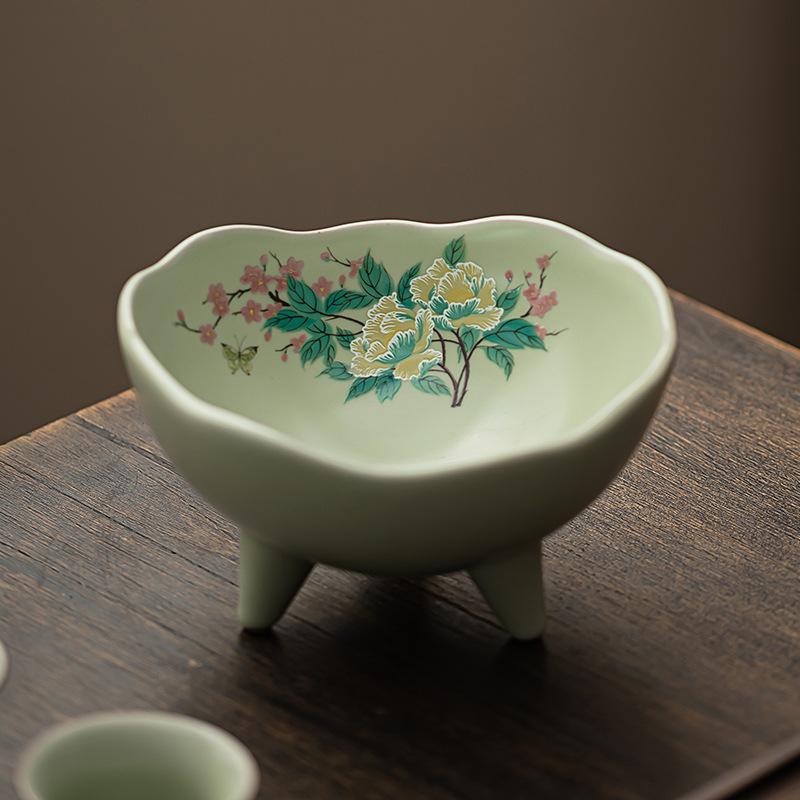 Bean Green Ru Kiln Ceramic Snack Plate Lotus Pattern Chinese Tea Ceremony Dessert Tray Home Decor зелёный