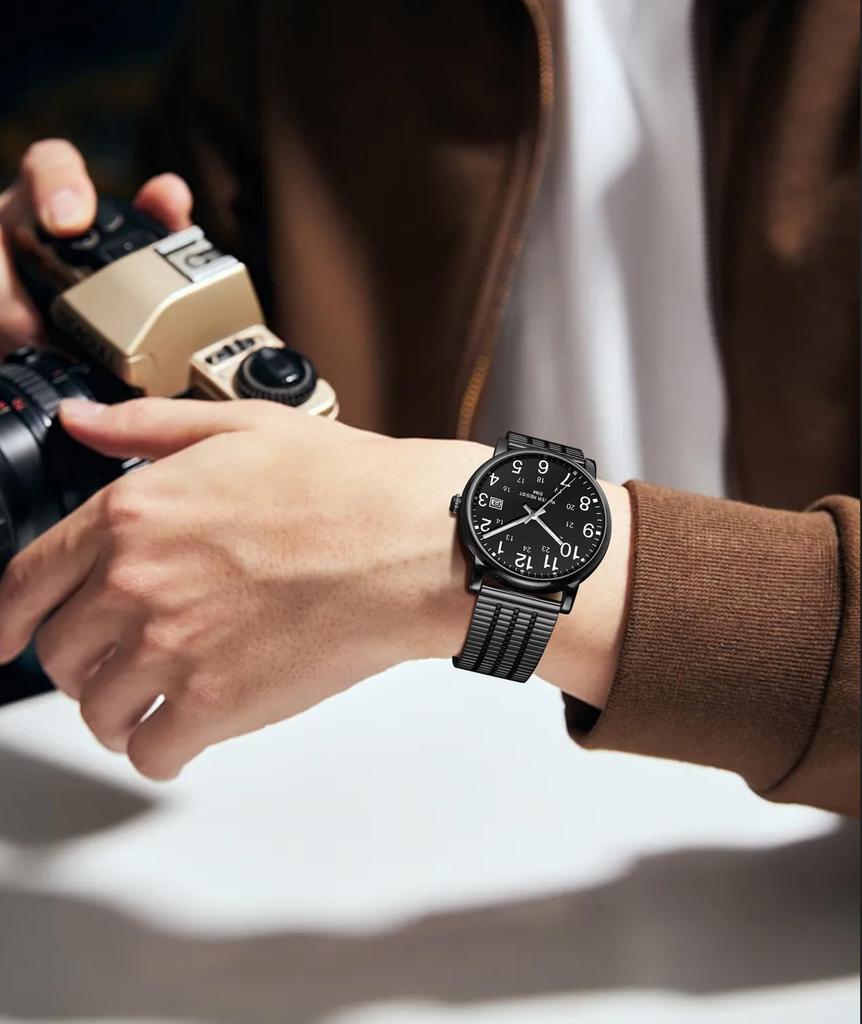 BINLUN Bracelet de Montre en Acier Inoxydable, 12/14/16/18/20/22mm, Bracelet de Montre de Remplacement Ultra-Mince en Métal à Libération Rapide pour Hommes et Femmes (18 mm, noir)