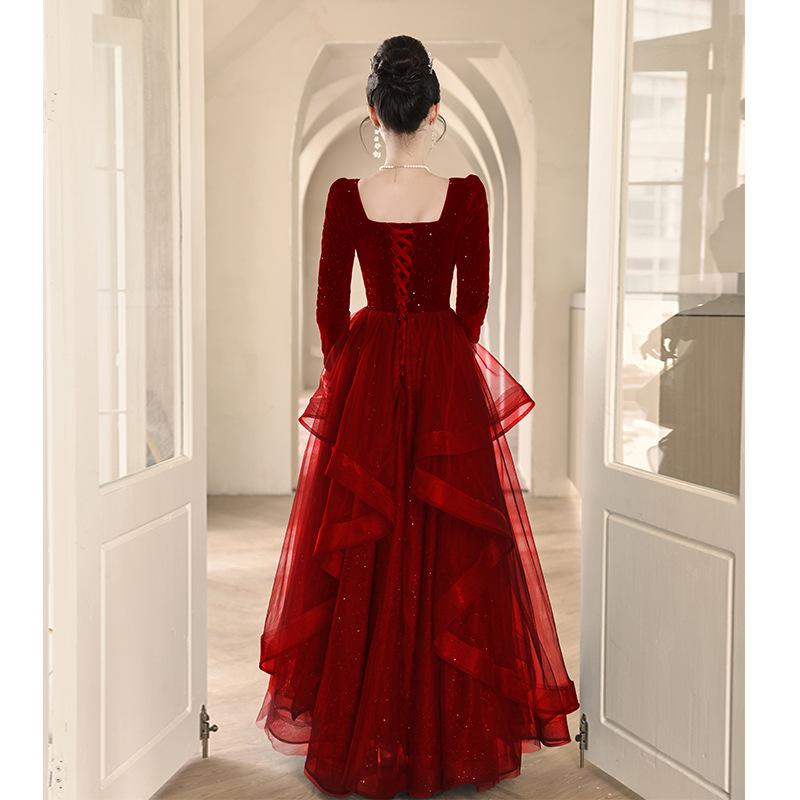 Toast Bride 1011 New Red High-end Wedding French Light Luxury Engagement Evening Dress High-end Autumn and Summer
