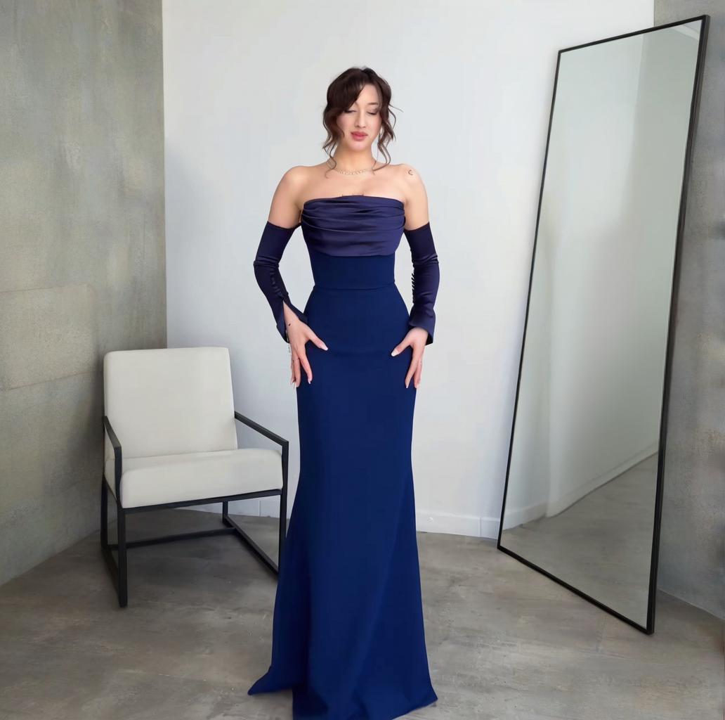 

2025 Summer European & American Strapless Zipper Slimming Evening Dress in Solid Color Medium