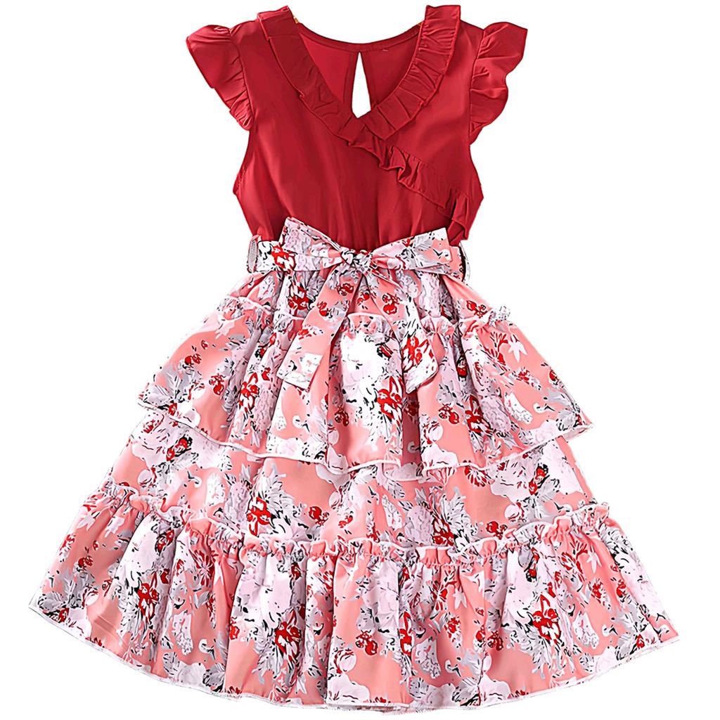 Girl Sleeveless Floral Print Dress Children Kid Casual Summer Beach Sundress Princess Dresses Clothes