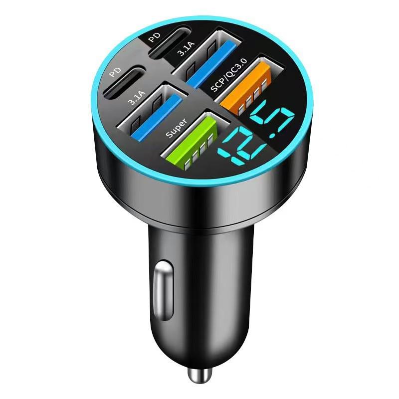 66W Fast Charging Car Charger with Digital Display and Metal Ring