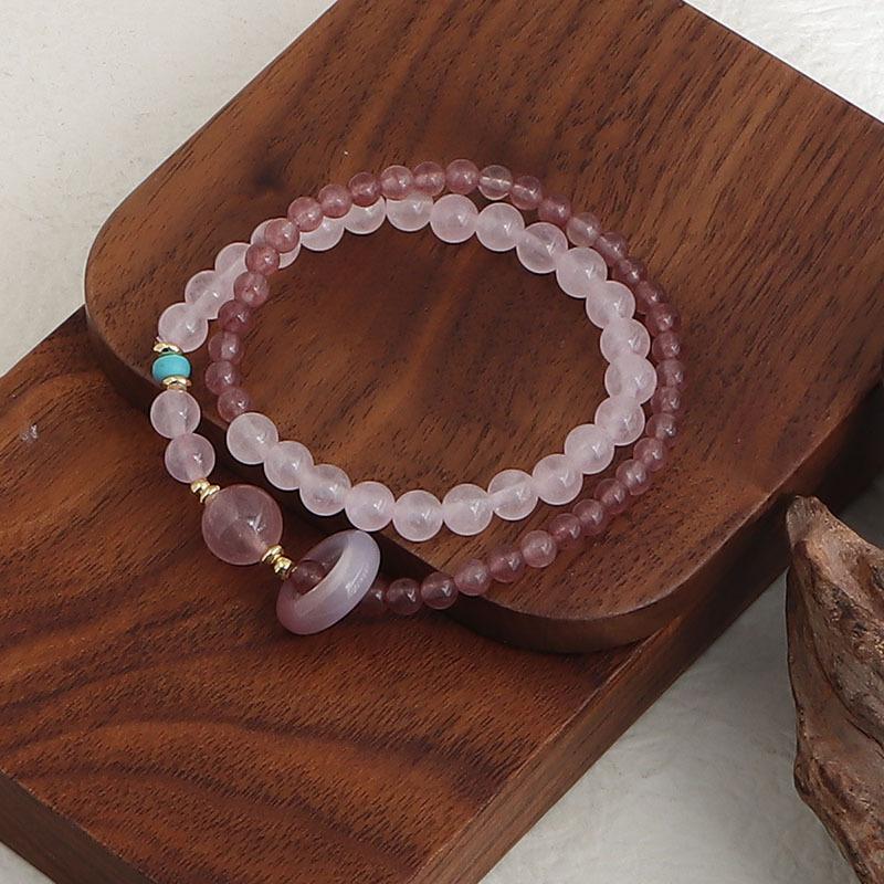Natural powder crystal strawberry crystal double circle bracelet DIY handmade round beads wholesale natural crystal bracelet popular jewelry