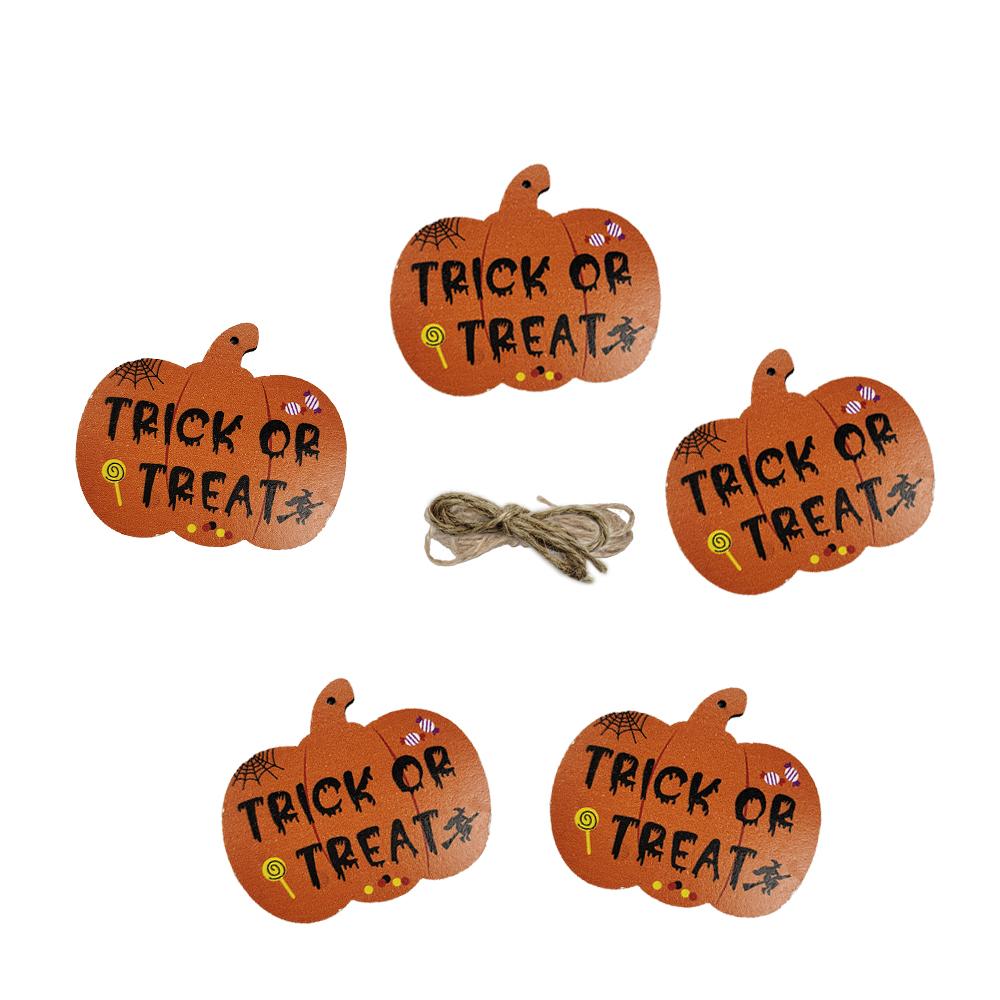 5Pcs Halloween Wooden Pendants Funny Pumpkin Ghost Skeleton Hanging Ornaments Woodden Diy Accessories Halloween Decoration 2024