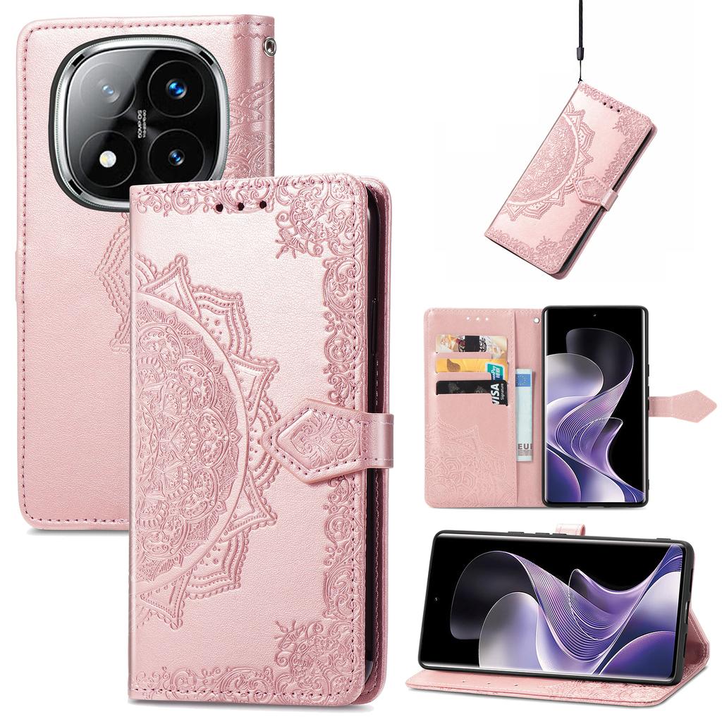 For Xiaomi Redmi Note 14 Pro 5G/Poco X7 5G Wallet Case Mandala Flower Leather Phone Cover Stand View