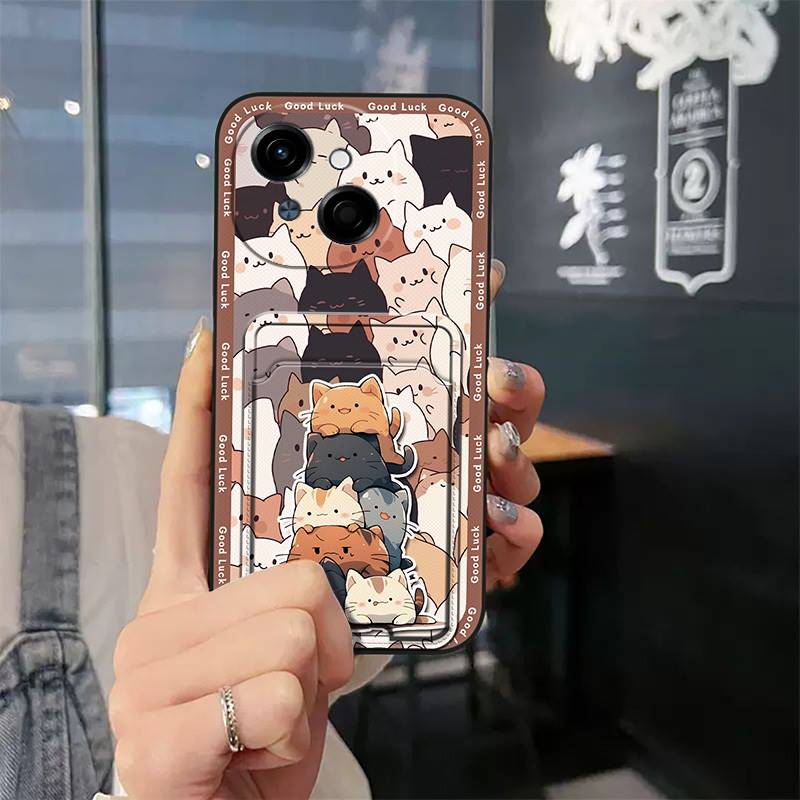 Schutzhülle Modisches Design für Tecno POP9 4G/Spark GO 1/KL4 Niedliches TPU Kartenfach Kartenhülle Stoßfest Cartoon