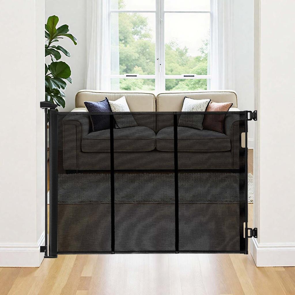 Retractable Baby Gate, Extends to 4150 mm Extra Wide, 990 mm Tall, with Reinforced Fiberglass Strips, Avoids Crawling Through, Mesh Dog Gate for