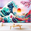 Delur Great Wave Tapestry Japanese Sunset Ocean Sea Wave Off Kanagawa Tapestry Wall Hanging Vintage Asian Anime Cherry B