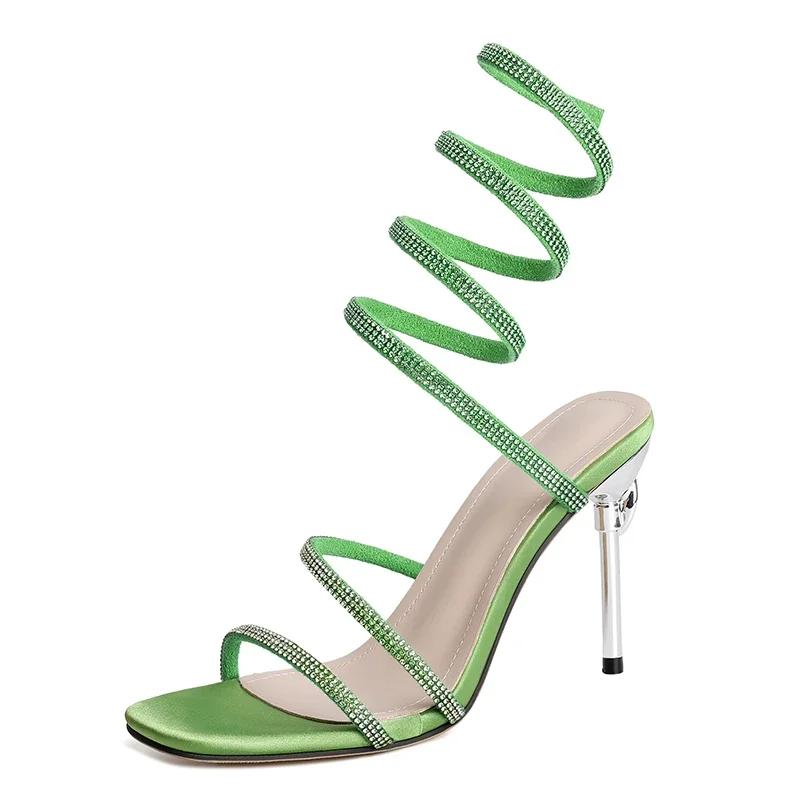 New Lace-Up Roman Sandals Feminine Stiletto Versatile Snake Wrap Anti-Slip Wear-Resistant High Heels Summer