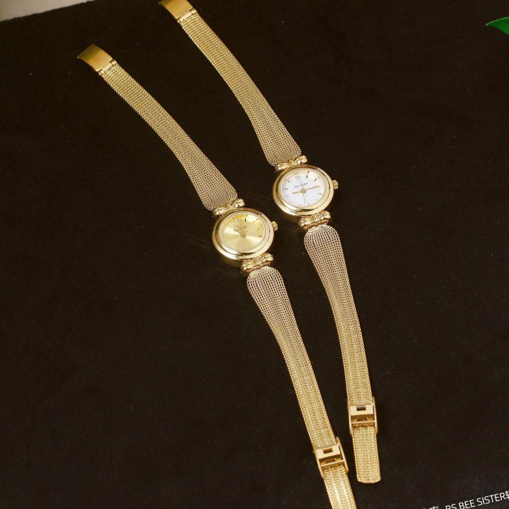 Mini Bowknot Mesh Band Women Quartz Watch, Small Round Dial Light Luxury Alloy Ladies Dress Wrist Watch with Shell Sunray Dial