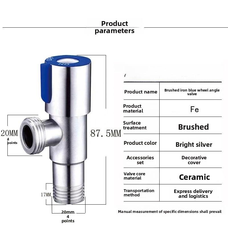 1pc Stainless Steel Hot And Cold Angle Valve Large Flow Drain Toilet Water Stop Triangle Valve Switch all copper 3/4''