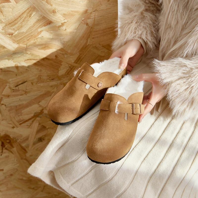 Cowhide Version~ Sanxi Genuine Leather One-pedal Warm Fluffy Slippers Women's Outer Bag Head