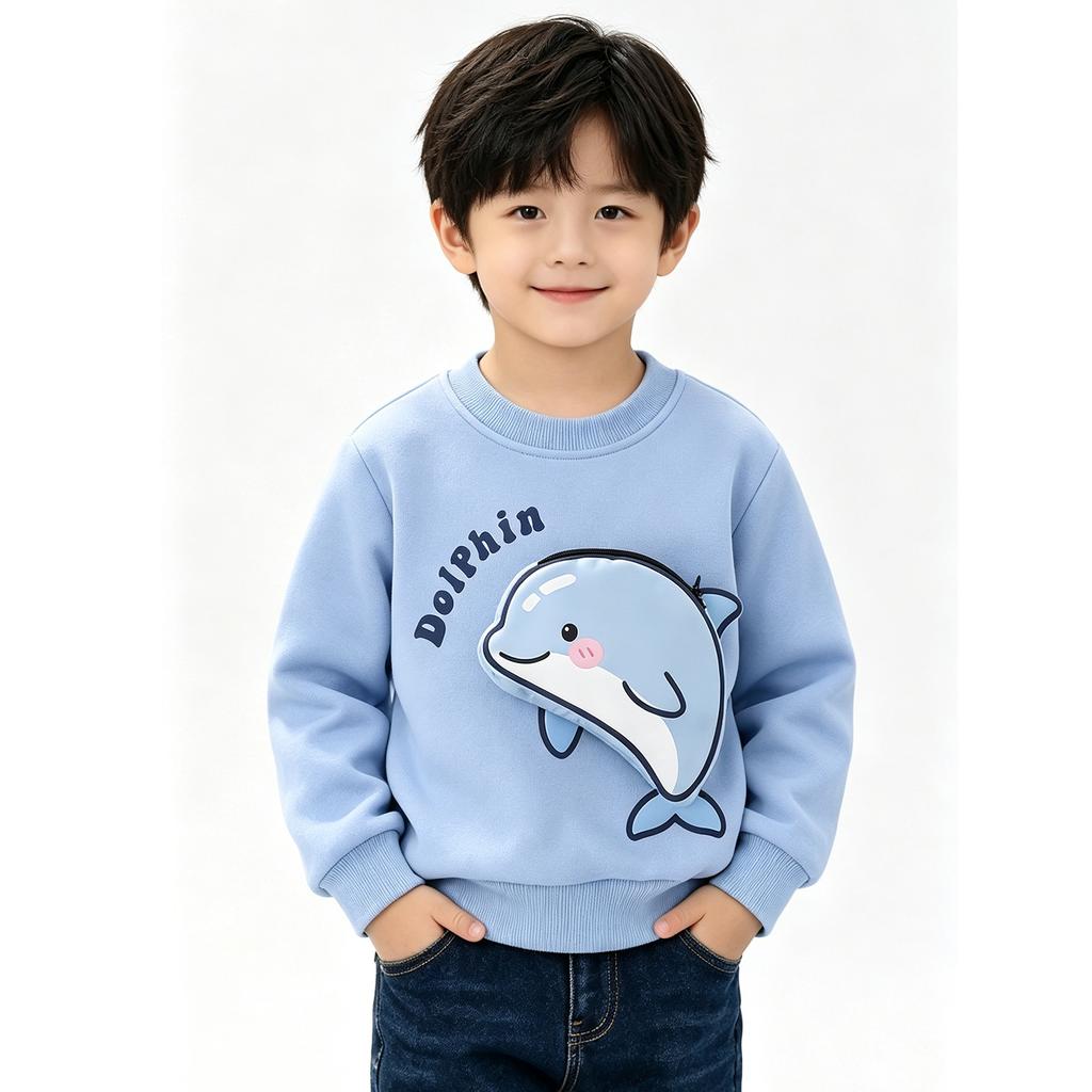 Kids Long Sleeve T-Shirt with 3D Pocket Design Casual Comfortable Top for Boys Girls