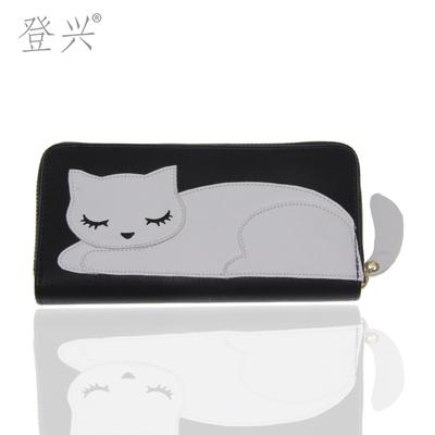 Neue Katze langes Reißverschluss-Portemonnaie, bestickte Geldbörse Clutch