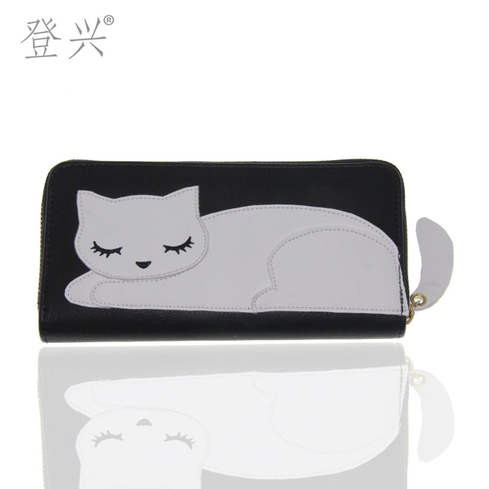

New cat long zipper wallet, embroidered wallet clutch
